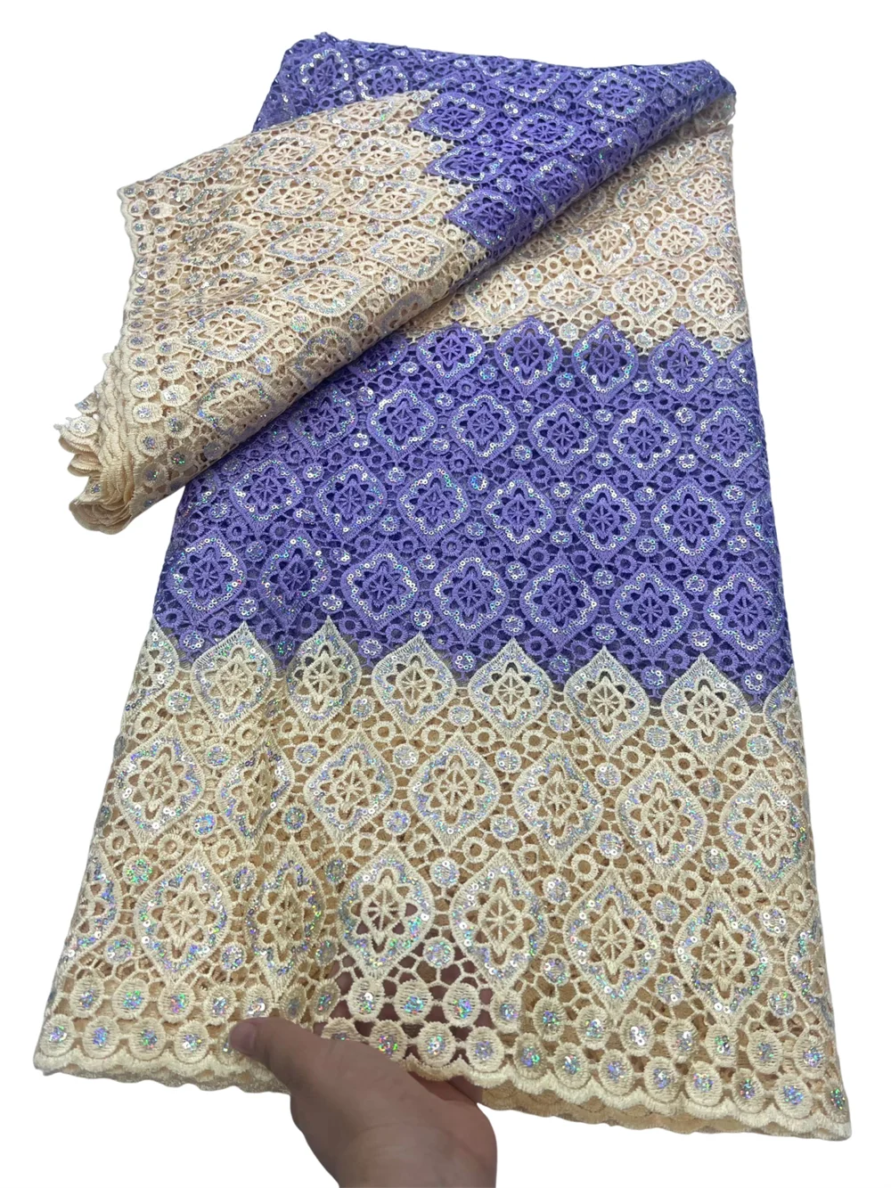 

New Nigerian Bicolor Guipure Lace Fabric 2025 High Quality French Water Soluble African Sequins Cord Lace Fabric Dress For Women