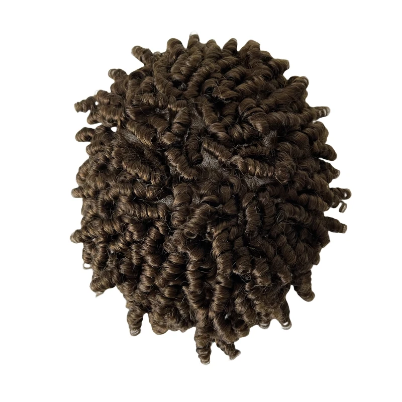 Reemplazo de cabello humano virgen indio, Color medio de cejas, rizo en espiral 8x10 Mono con tupé de PU para hombres negros, 4 #