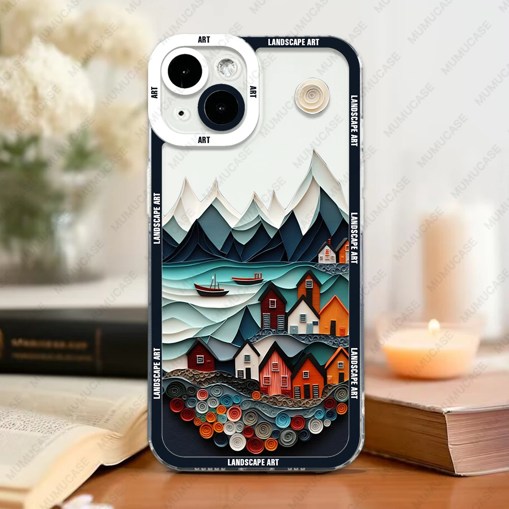 Case For iPhone 16 15 14 13 Pro Max 12 Mini 11 XS X XR SE 7 8 Plus Soft Cover Landscape Art