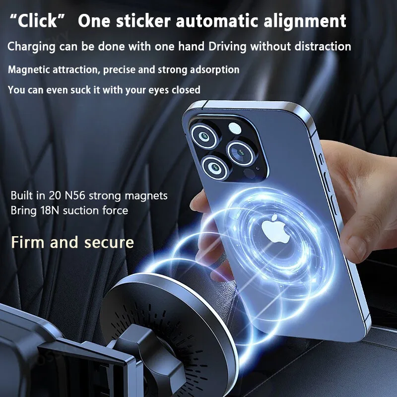 أضواء LED المغناطيسي شاحن لاسلكي حامل السيارة آيفون 12 13 14 15 16 برو ماكس 15 واط شحن سريع حامل هاتف السيارة العالمي