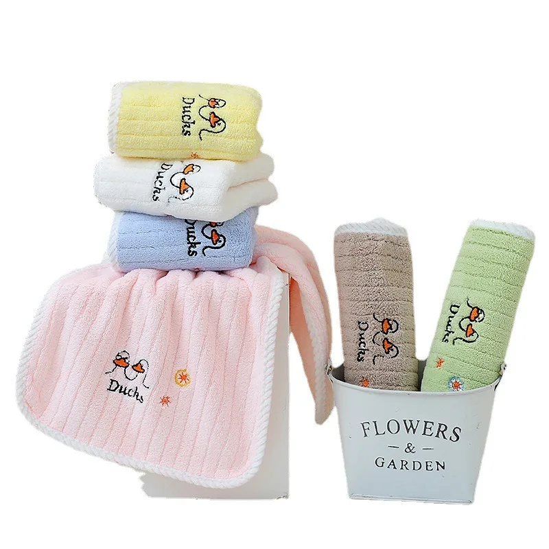 5pcs baby towel coral velvet cartoon duck children's towel household wash face small towel soft absorbent child