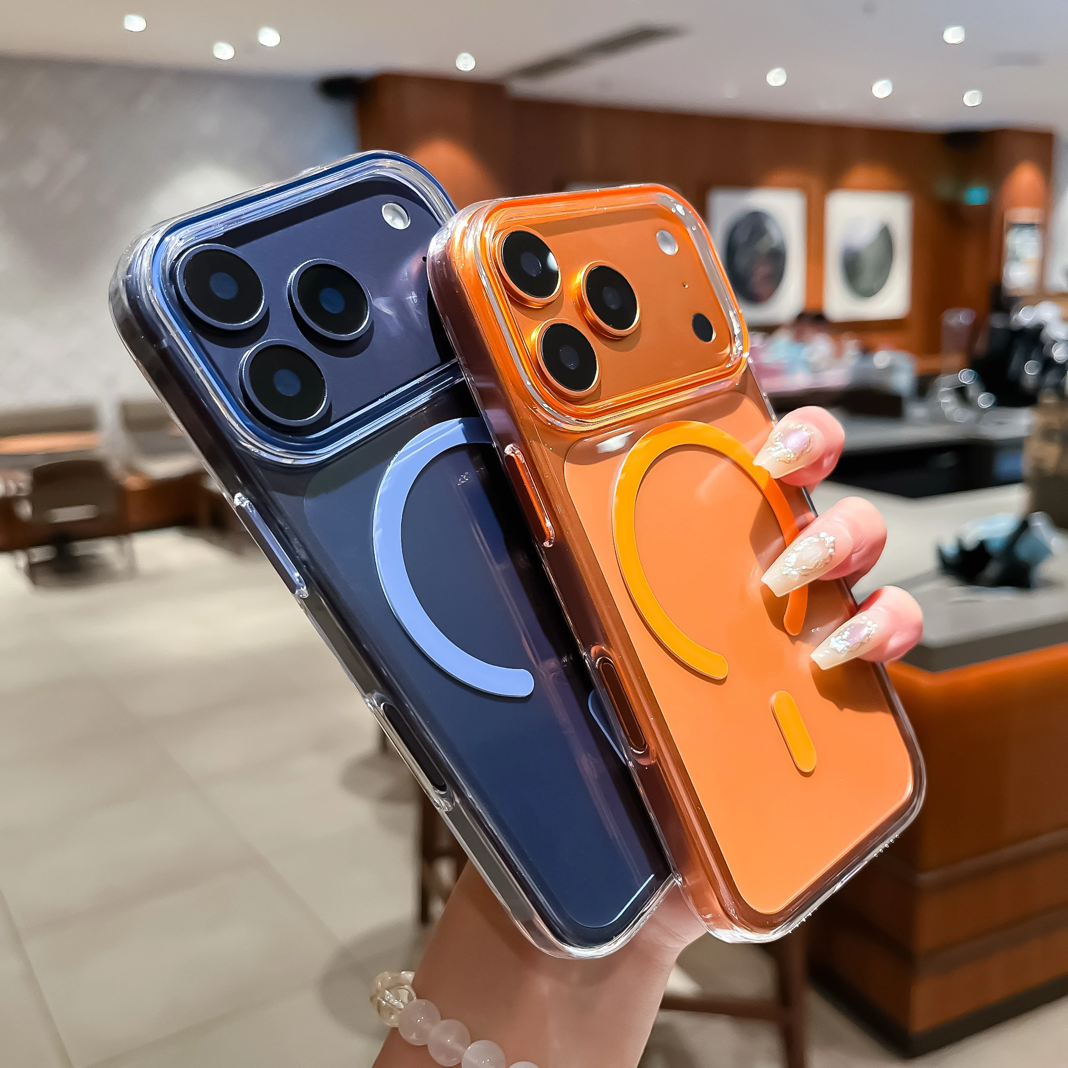 Funda de teléfono magnética transparente de lujo para IPhone 17 16 15 14 Plus 13 12 Pro Max funda protectora simple antideslizante a prueba de golpes