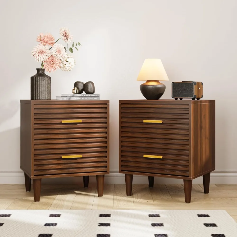 

Nightstands Set of 2, Bedside Table for Bedroom, End Table with 2 Drawers, Mid Century Modern Bed Side Table