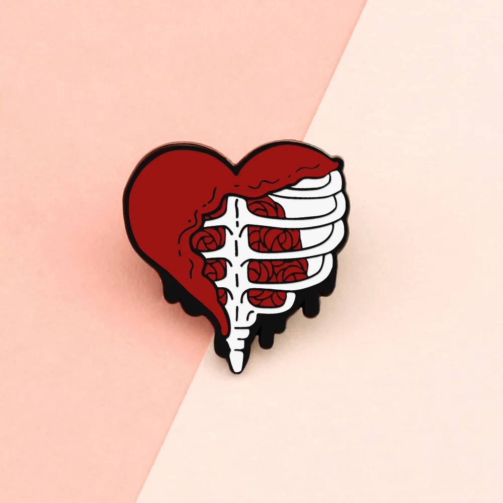 New Punk Style Skeleton Rose Enamel Pins Romantic SUPPLEMENT ENERGY Infusion Bag Brooches Couple Lover Pins Jewelry Gift Custom image 5