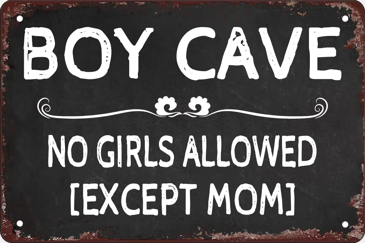GEMINOLOGY Boy Cave Metal Sign Boy Room Wall Door Sign No Girls Allowed Except Mom Sign for Teen Boys Bedroom Door Wall Decor