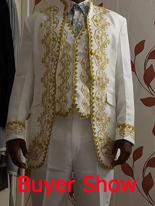 Black White Men\'s Suits Chinese style Gold Embroidery Blazers Prom Host Stage Outfit Male Singer Teams Chorus Wedding DS Costume