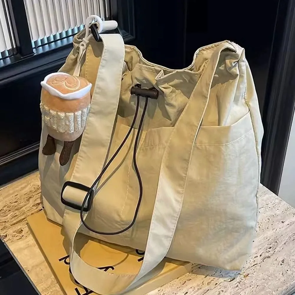 

Casual Korean Style Drawstring Bucket Bag Large Capacity Crossbody Bag Nylon Shoulder Bag Solid Color Tote Bag Office Worker