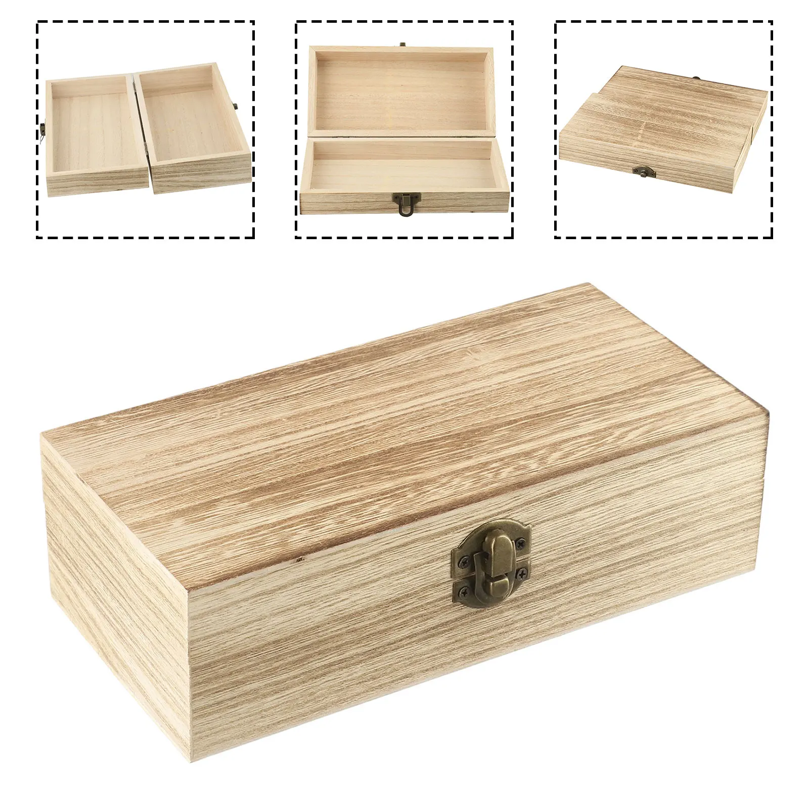 New Rectangular Wooden Storage Box Metal Retro Buckle Sealed