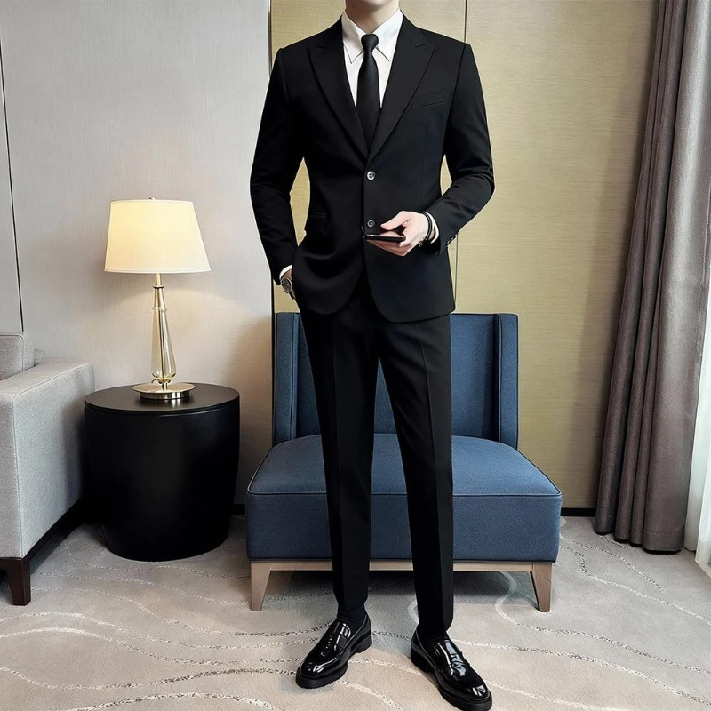 Men Slim Fit Business Casual Suit Set Formal Blazer Interview Groomsmen Wedding Party Spring Autumn