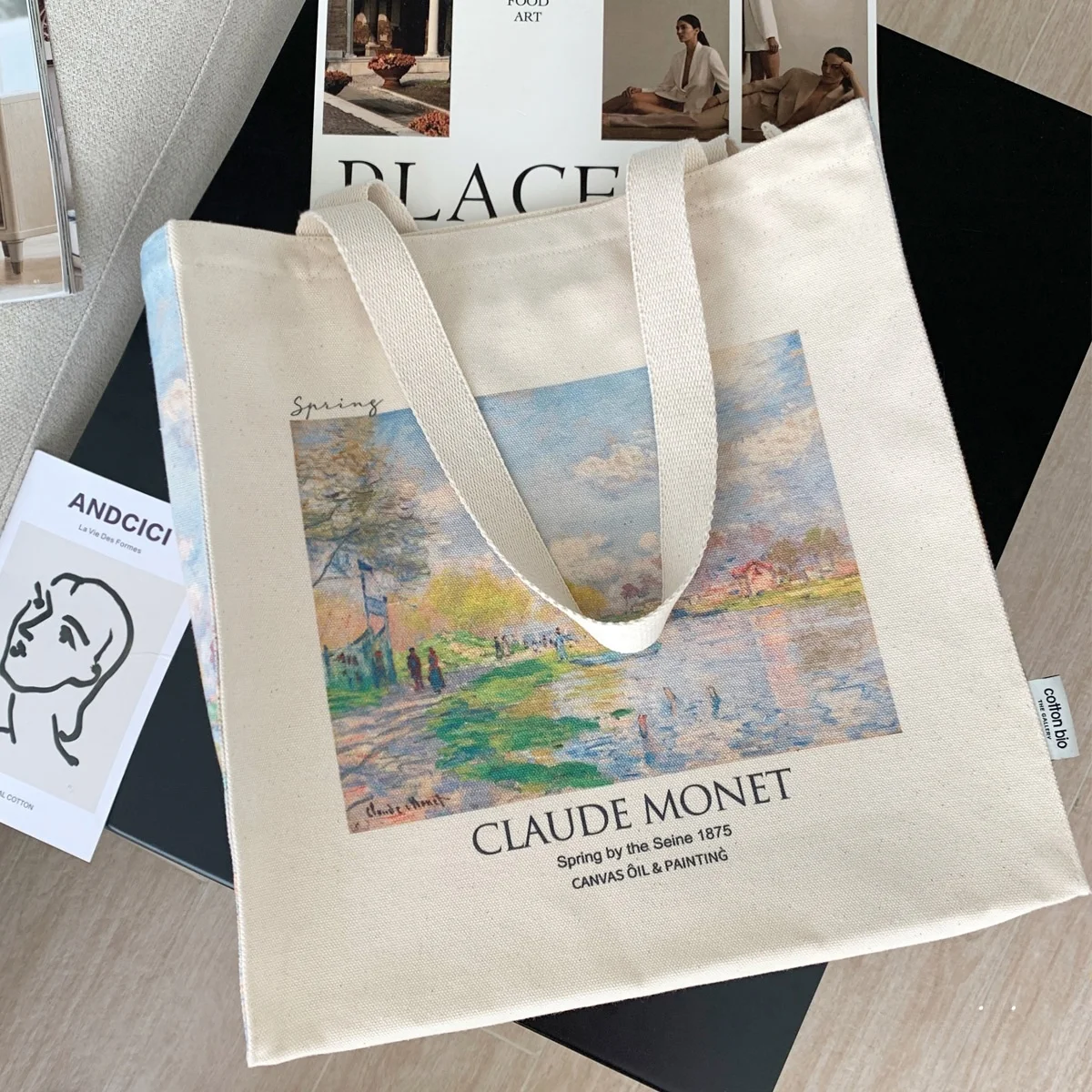 

Моне ~ Seine River ~ большая холщовая сумка через плечо Capaci на молнии ex студенческая сумка для книг моющаяся большая сумка для мужчин и женщин