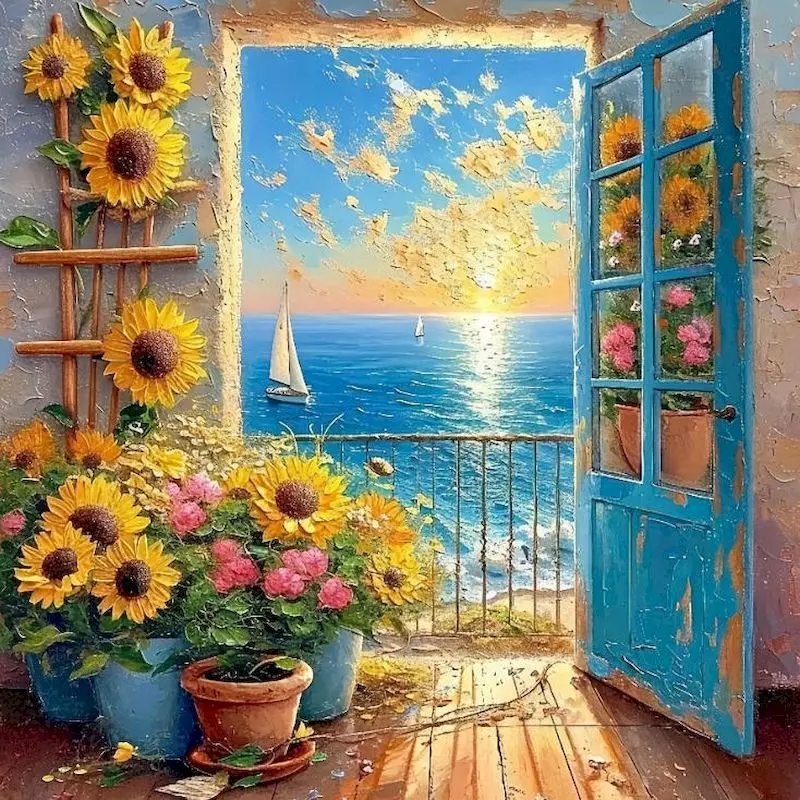 

GATYZTORY 5D DIY Diamond Embroidery Door Landscape Suitable For Beginners Diamond Painting Mosaic River Home Decoration