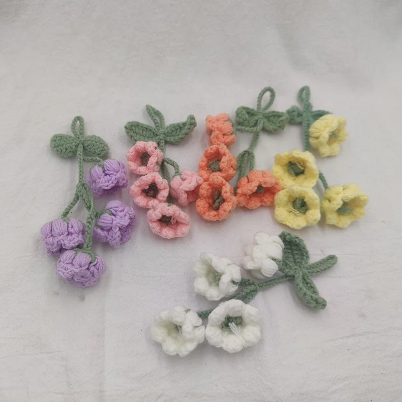 Lovely Handmade Knitted Bell Orchid Keychain For Women Girls Bag Car Hanging Pendant Crochet Flowers Keyring Gifts Accessories