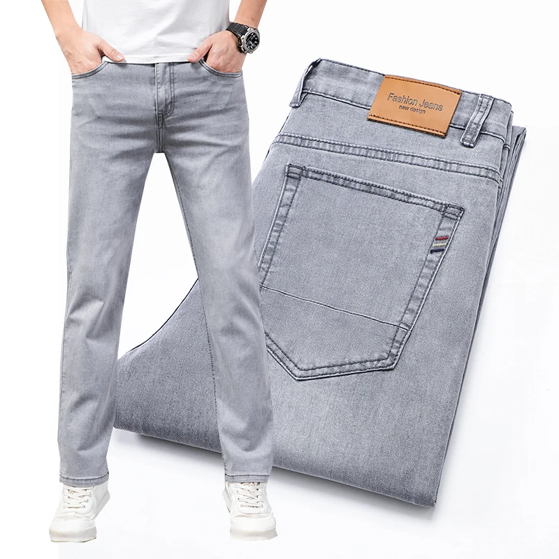 Frühling Sommer Dünne Herren-Jeans Bequeme Elastische Weiche Coole Business-Casual-Hose Modische Passform Gerade Gewaschene Denim-Hose