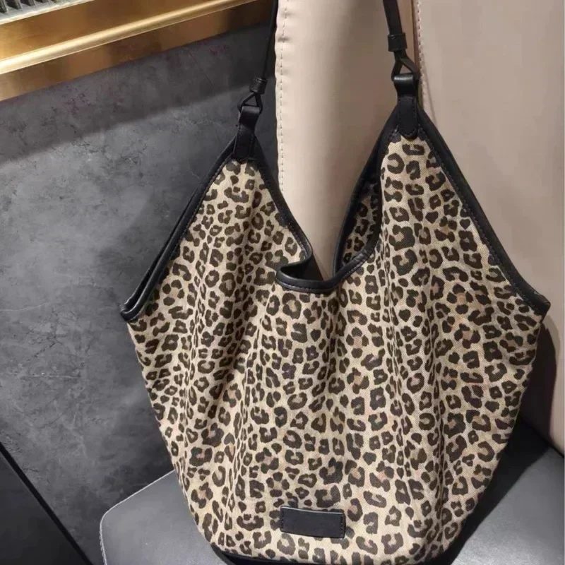 Vintage Large Leopard Tote Bag Women\'s Fashion Y2k Shoulder Bag 2024 Korean Fashion Aesthetic New Handbags Female Youth