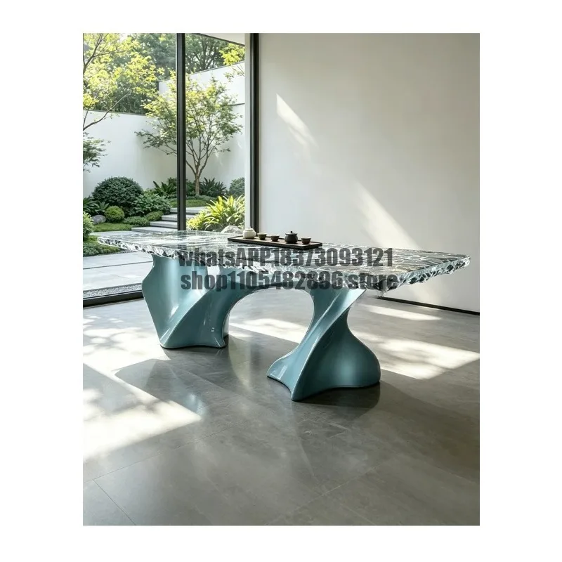 Transparent resin tea table glacier long dining table water ripple office high-end art desk negotiation  light luxury