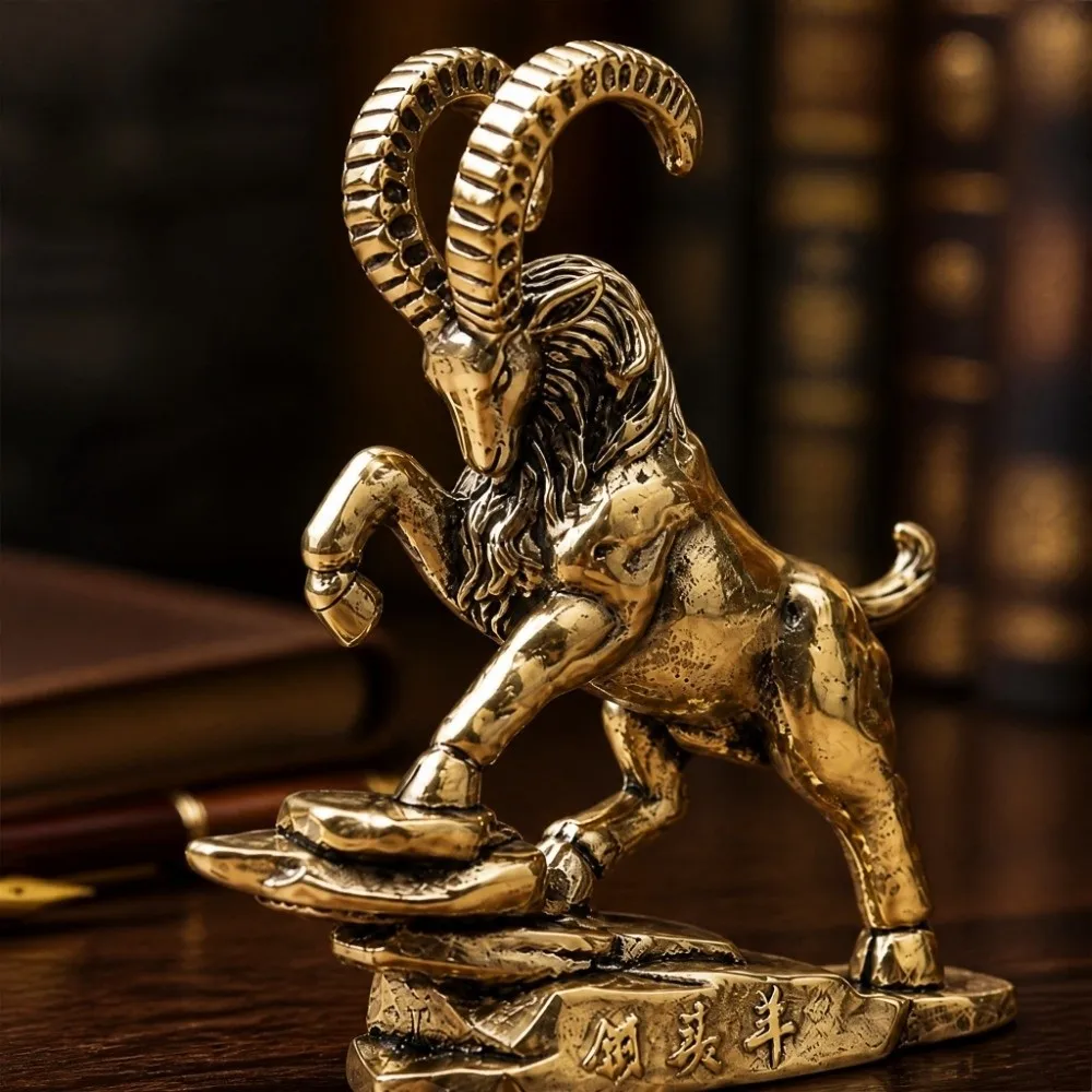 Collectibles Handmade Brass Ornament Vintage Copper Zodiac Sheep Brass Creative Brass Figurine Home Office
