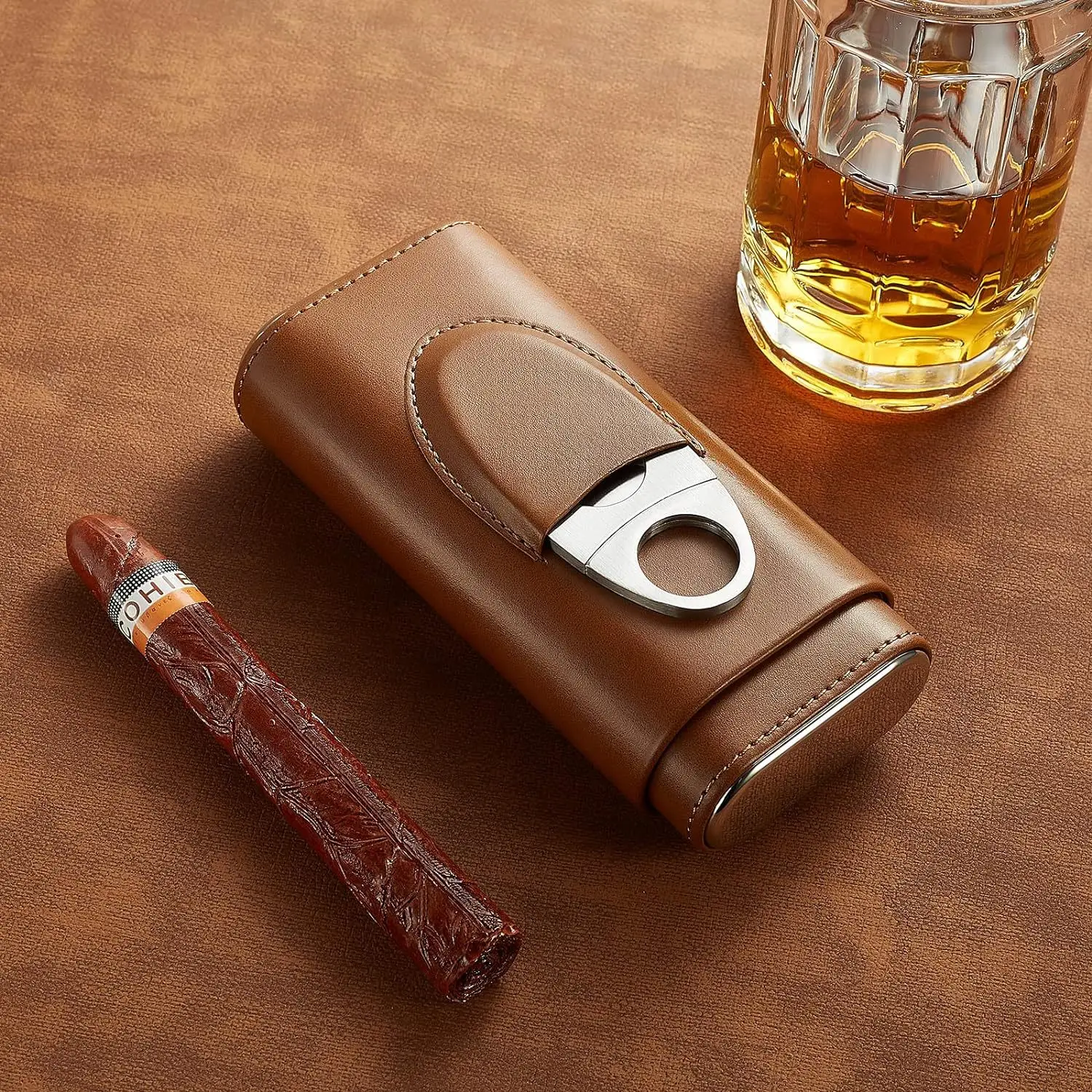 High Quality Cigar Moisturizing Case Portable 3-Piece Cigar Moisturizing Leather Case