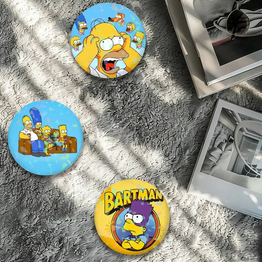 Cartoon The S-Simpsons Laser Badge Creative Pins Brooch for Bag Clothes Hat Decor Gifts Fans Collect