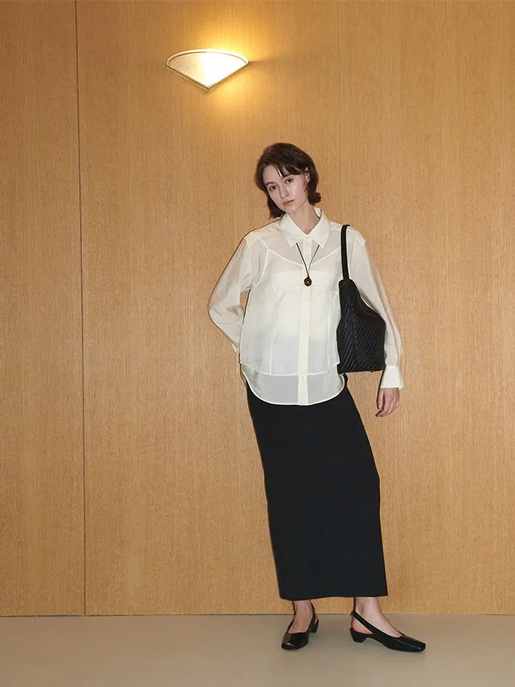 Nuo Xiaola Authentic Brand LOE Ele Zweiteiliges Irt-Set French Sle Straight Cut Long Sve Collar Thin Br...