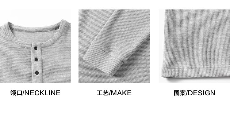 Herren Casual Loose-Fit Waffelstrick Henley T-Shirt Langarm mit 3-Knopf-Placket für den Alltag – Detail 12