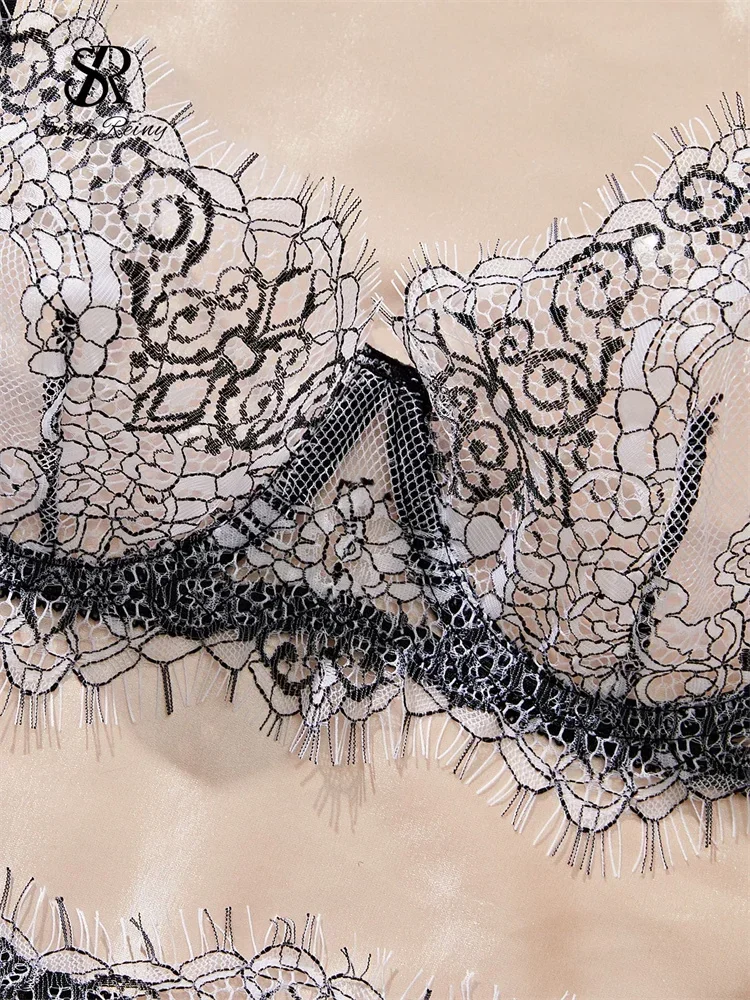 SINGREINY Women French Sheer Porno Lace Underwear Sets Embroidery Spliced Sheath Sleepwear Fashion Ladies Erotic Lingerie Suits