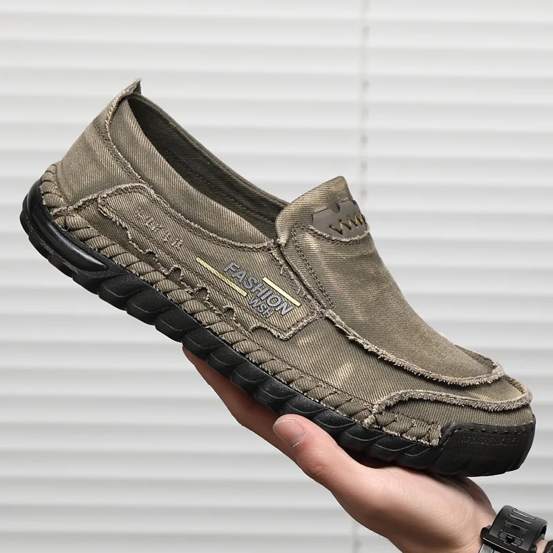 Men's Breathable Soft Sole Fabric Men's Driving Shoes Spring Fashion Low Top Washed Fabric Casual