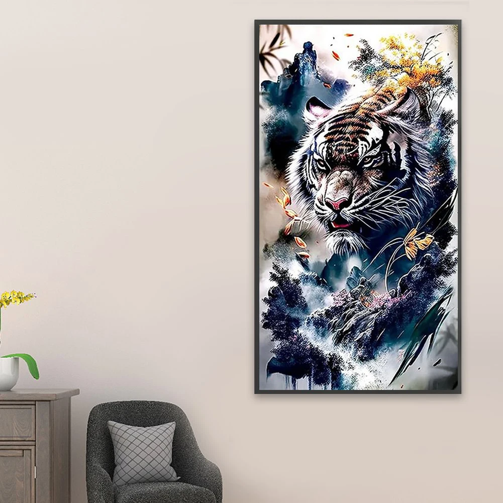 Black White Tiger Diamond Painting Cross Stitch Kits Large Size Big Cat Animal Portrait Diamond Mosaic for Living Room Decor