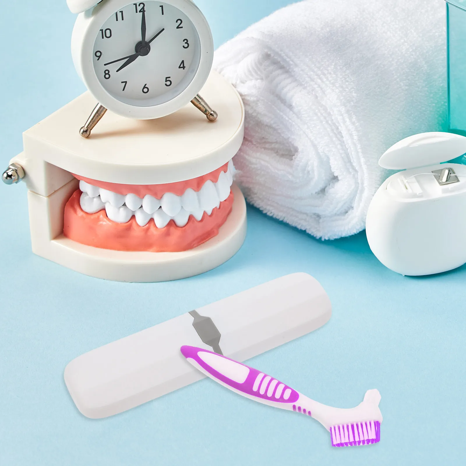1Set Compact Denture Brush Set with Sealed Storage Box Soft Bristles for Retainer Cleaning Travel Toothbrush Holder Portable