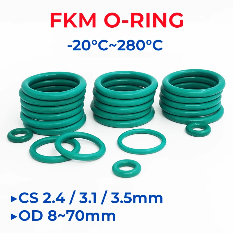 FKM Zielony O-ring z gumy fluorowej OD8-70mm Grubość CS2.4/3.1/3.5mm O-ringi Uszczelka Uszczelka Odporna na olej Odporna na kwasy i zasady