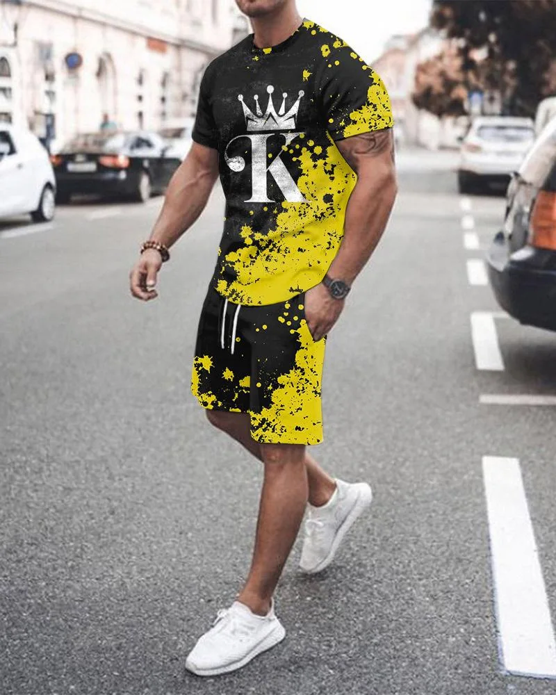 

2025 hot-selling new men's clothing suit summer 3D digital printing breathable quick-drying crew neck men's casual sportswear