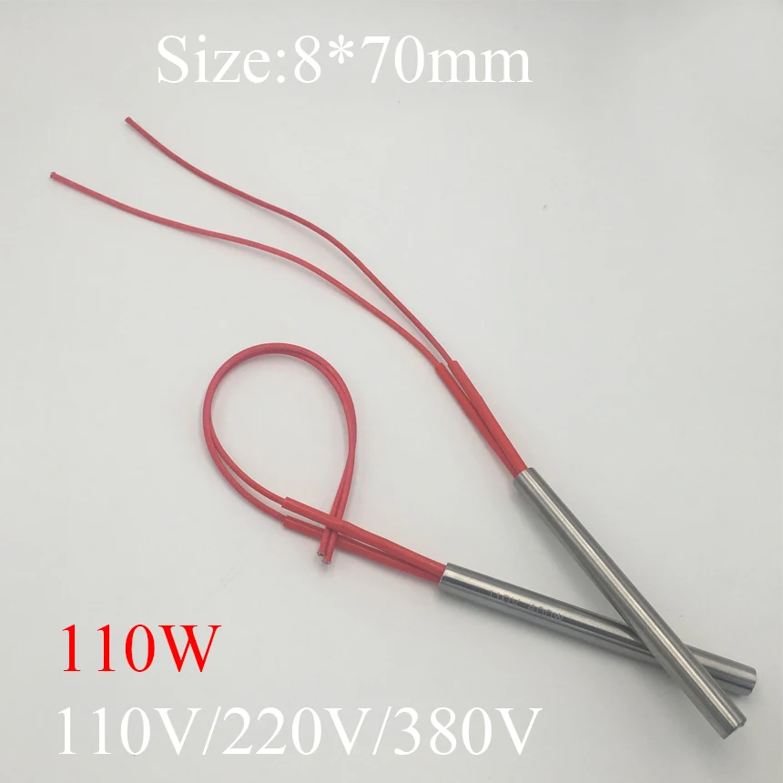 8x70 8*70mm 110W AC 110V 220V 380V Stainless Steel Cylinder Tube Mold Heating Element Single End Cartridge Heater