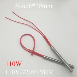 8x70 8*70mm 110W AC 110V 220V 380V Stainless Steel Cylinder Tube Mold Heating Element Single End Cartridge Heater