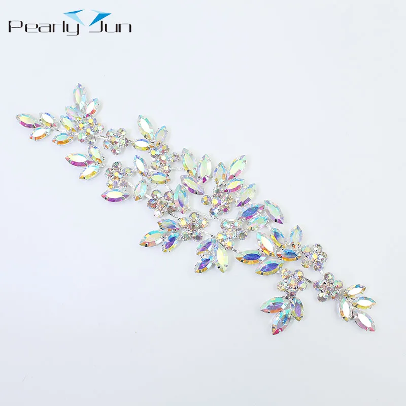 Flower Shape Silver AB Color Strip Patch Series DIY Decoration Rhinestone Applique for Clothing Shoes Bags Accessories YHZsilver