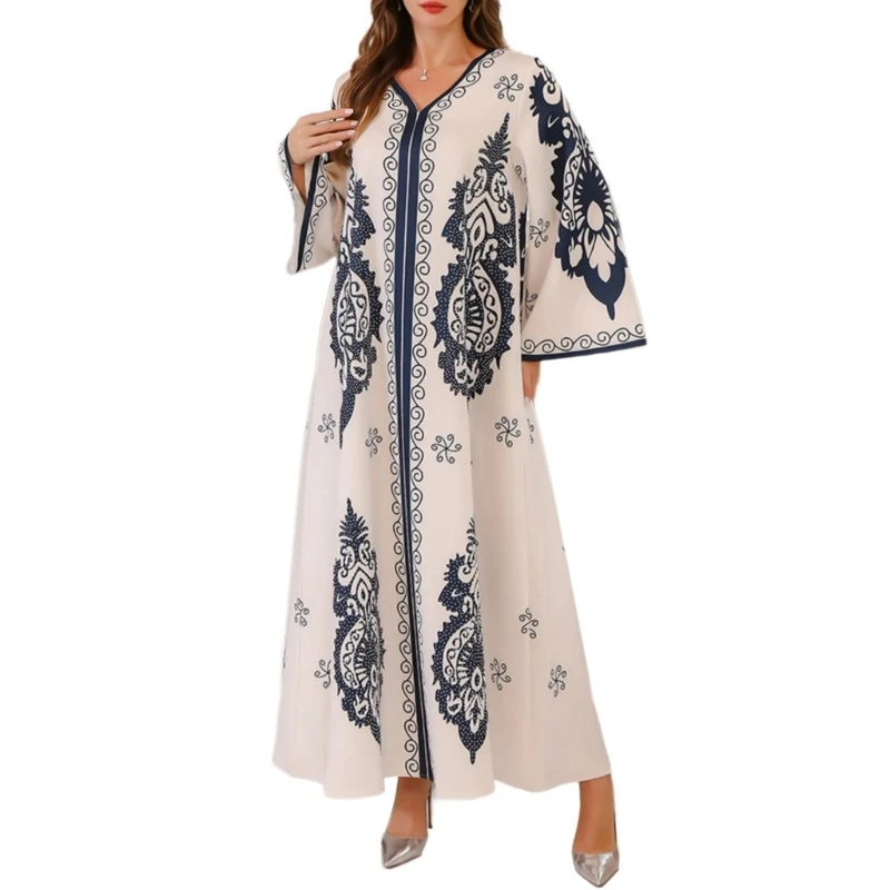 Islamic Kaftan Dress for Women, Full Length Middle Eastern Robe Dress Embroidered Kaftan Dress Full Cover Islamic Gown