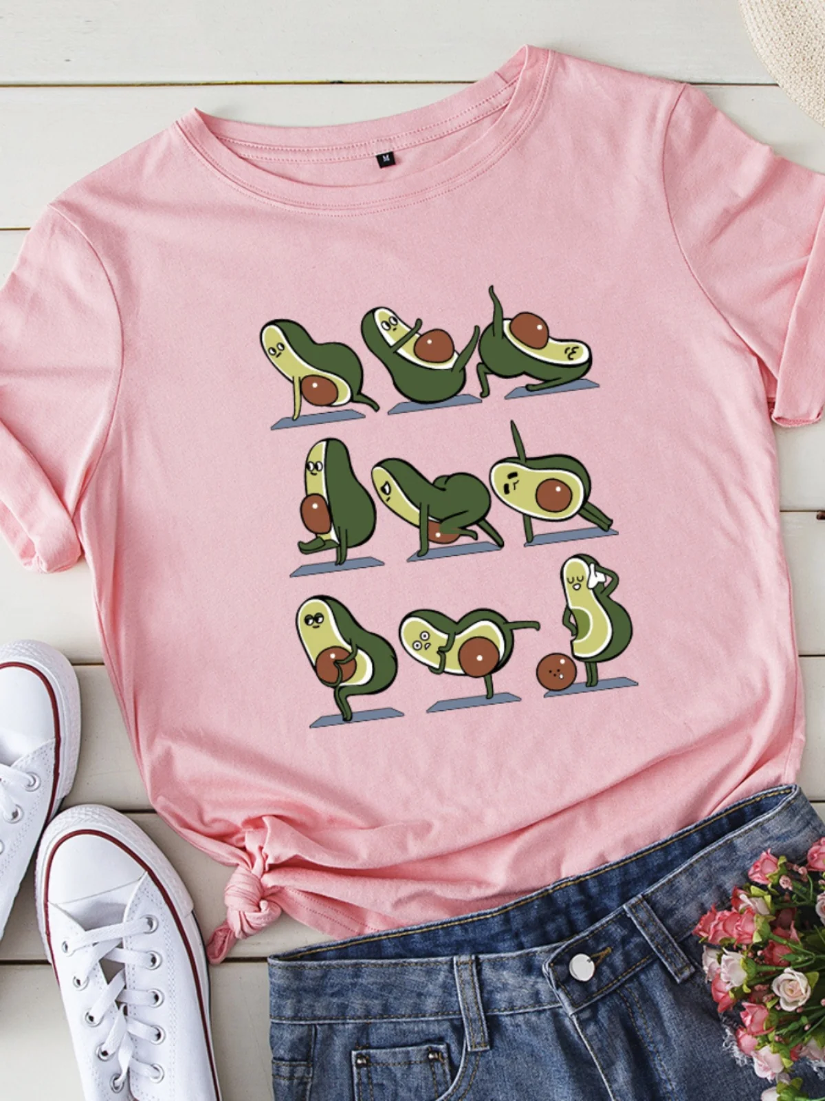 Loose round Ne Yoga T-irt Women's Street Sle ort Sve Printed Cotton Casual Top for 8-24 Years Old