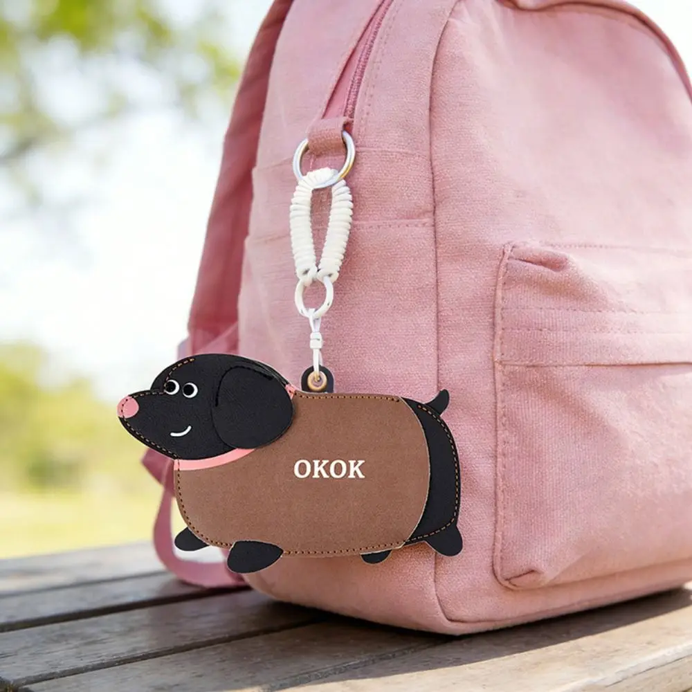 Portable baggage tag Dachshund Card Holder Multifunction Bag Charm Luggage Tag PU Leather Cute Hangging Card Bag Outdoor
