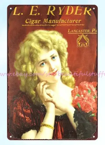 LE Ryder Cigar Manufacturers pretty lady metal tin sign dream garage