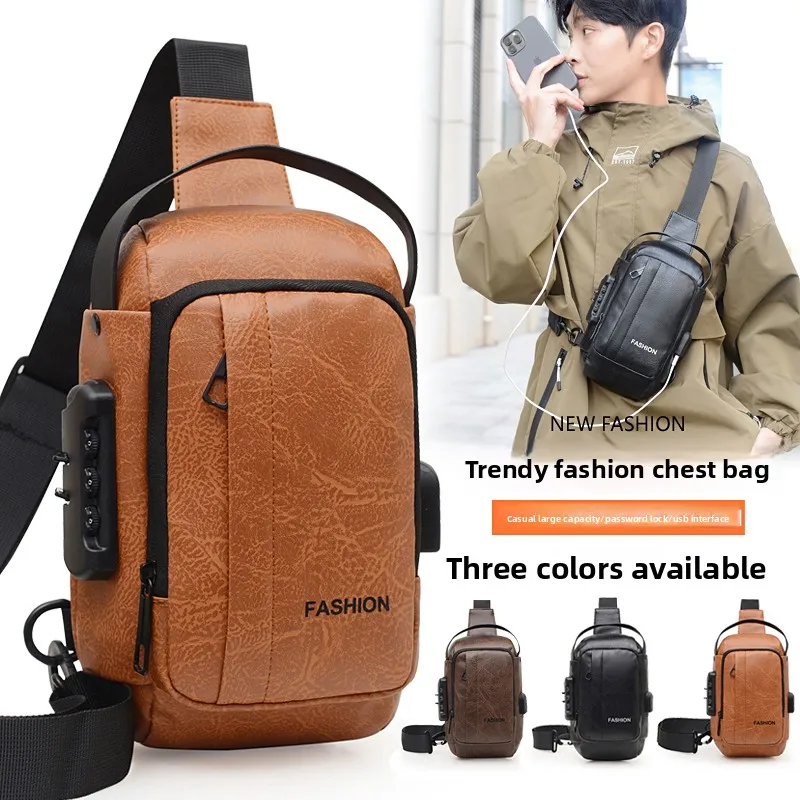 2025 Men's Anti-Theft Crossbody Bag USB Charging Sling Bag Waterproof Chest Bag for Travel Cycling Motorcycle