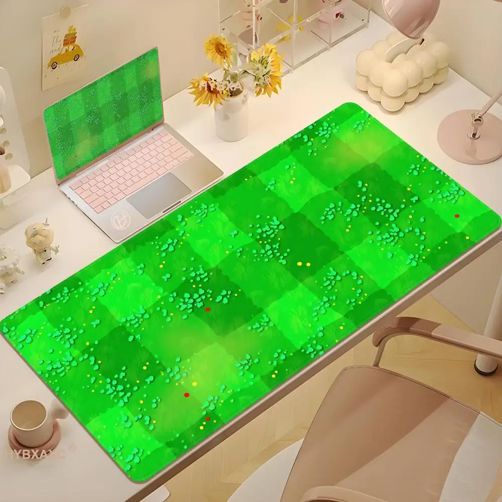 Retro Gaming Green Forest Pixel art desk mat Beige brown green large mouse pad Cute War Game wrist rest desk decorative