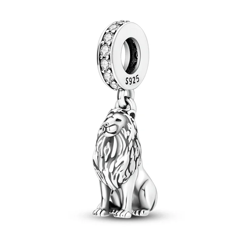 Cuentas originales de Plata de Ley 925 con diseño de unicornio, gallo, leopardo, dinosaurio, pavo real, pulsera Pandora DIY, regalos de joyería para mujer