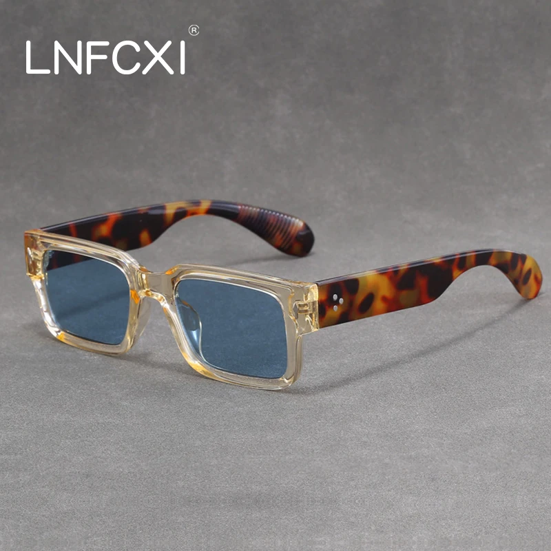 

LNFCXI Fashion Square Contrast Color Sunglasses Women Retro Leopard Gradient Shades UV400 Men Trending Punk Rivets Sun Glasses