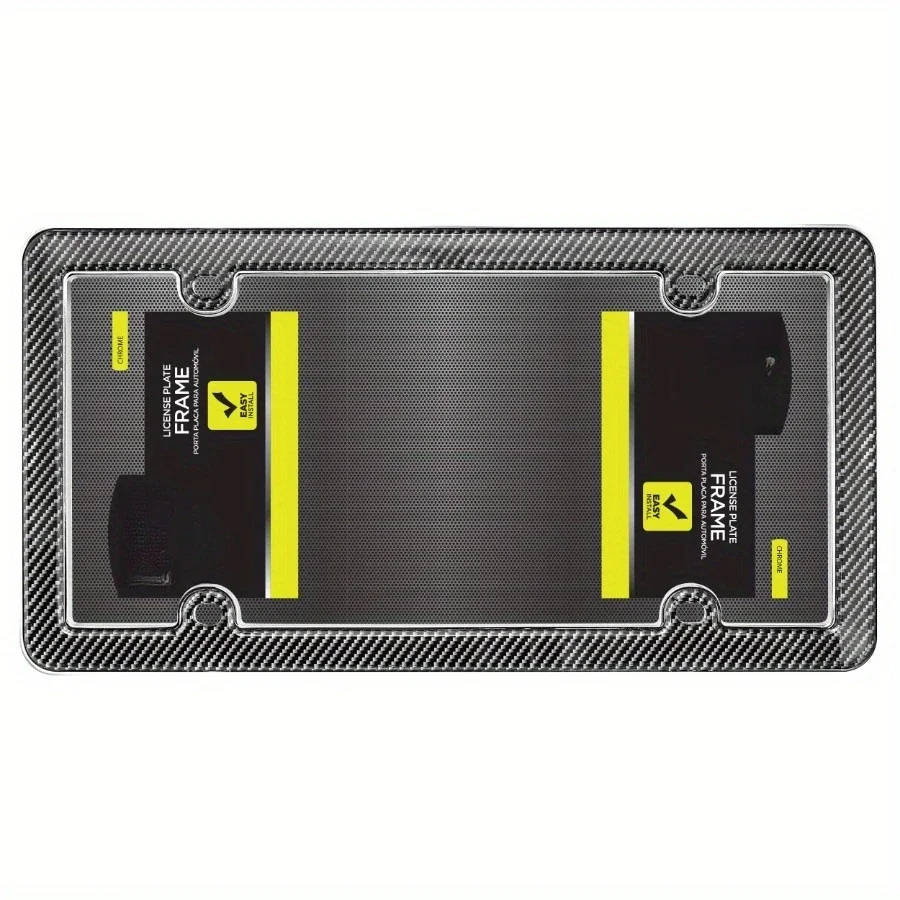 إطار لوحة ترخيص من ألياف الكربون باللون الأسود، قاعدة من سبائك الزنك الكروم مع حواف من ألياف الكربون، سهلة التركيب، متينة