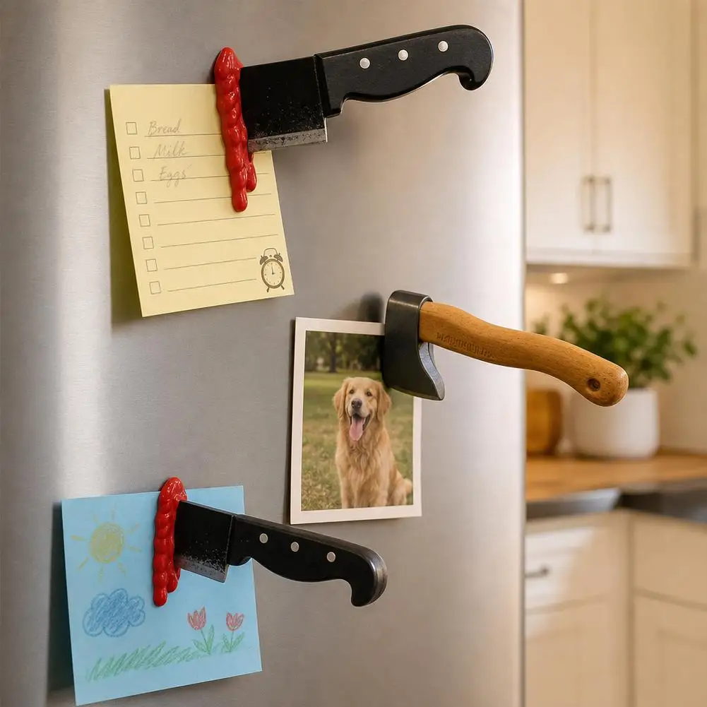 3D Creative Funny Knife Magnetic Fridge Stickers Novelty Funny Axe Tool Fridge Magnet Attractive Home Kitchen Decoration