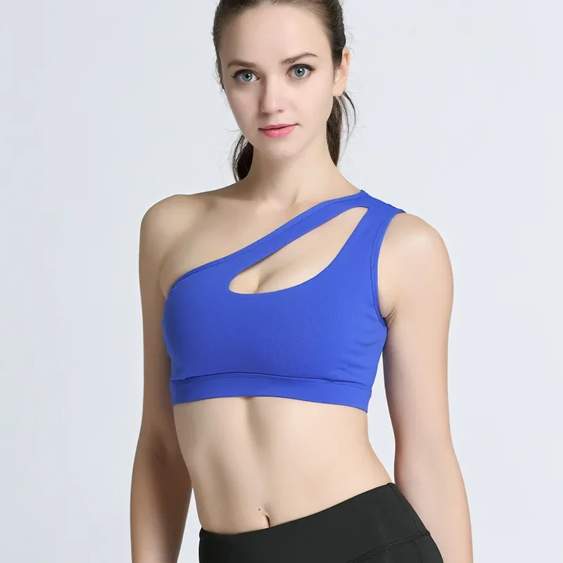 Sports Bra For Women Yoga Bra With Removable Pads One-shoulder Hollow Out Shockproof Running Bra Crop Top Fitness Gym Sportswear