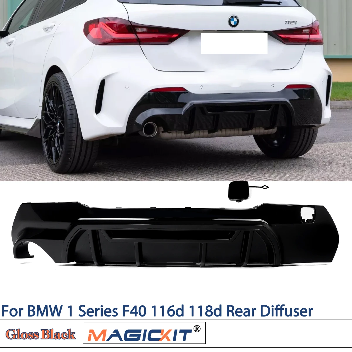 Magickit per BMW Serie 1 F40 116d 118i 2019+ M Sport Paraurti posteriore Diffusore Labbro Kit corpo protezione paraurti competitivo Nero