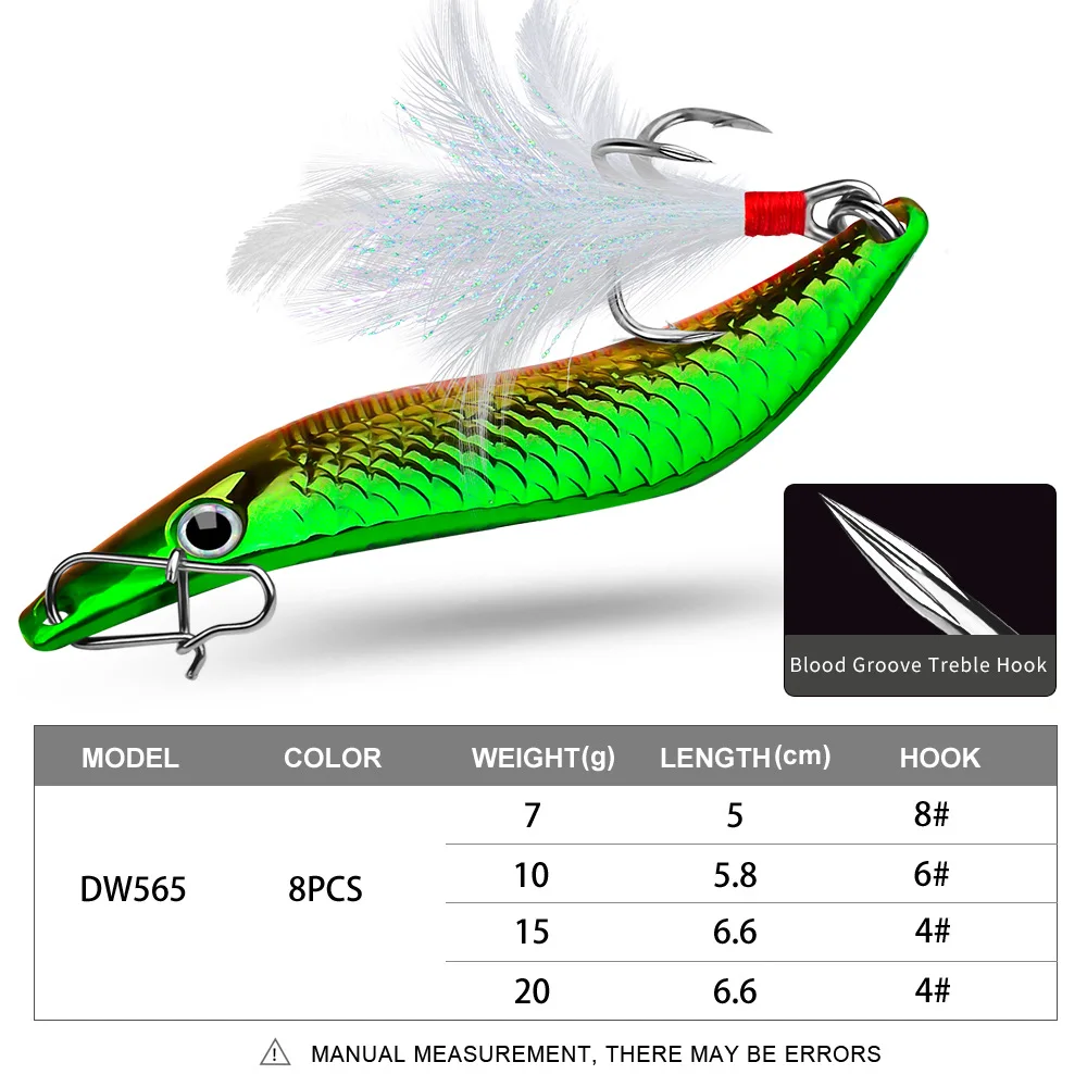 PRO BEROS Trout Spoon Fishing Lures Spinner Bait Wobblers Jig Pesca Isca Artificial VIB Sequins 7/10/15/20g Feather Treble Hook