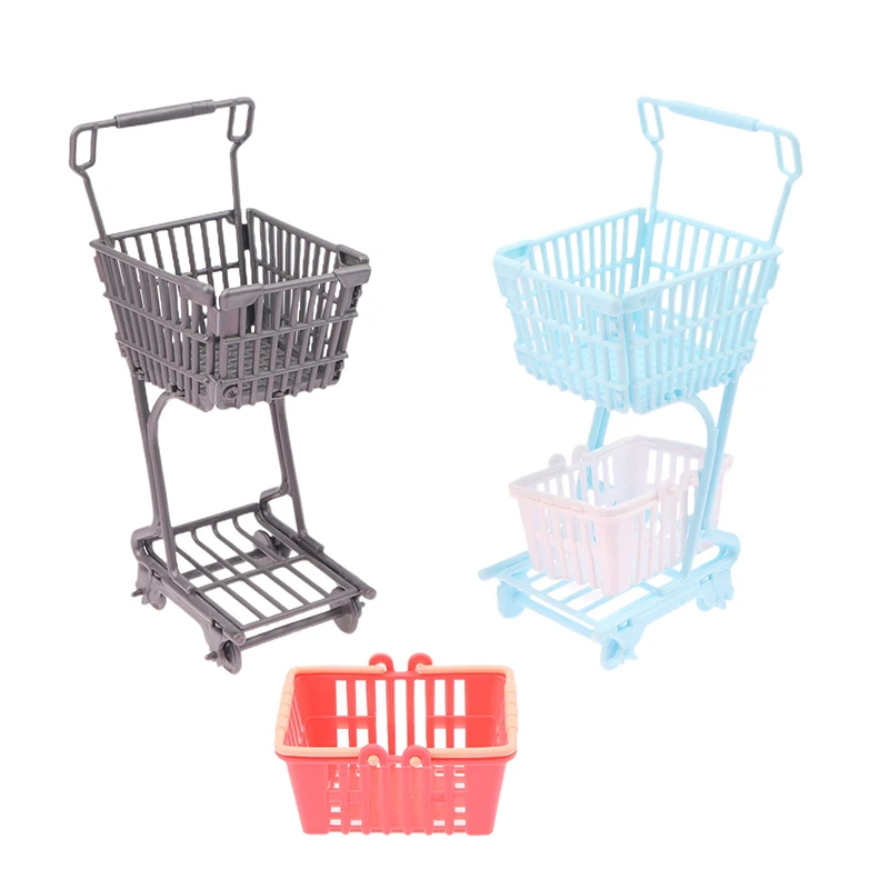 1/12 Dollhouse Mini Shopping Cart Supermarket Shopping Basket Model Dollhouse Supermarket Decoration Accessory Pretend Play Toy