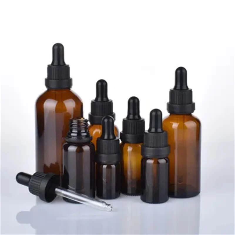 10pcs/lot 5ml 10ml 15ml 20ml 30ml 50ml 100ml Amber Glass Bottle With Dropper Matt Black Glass Dropper Bottle