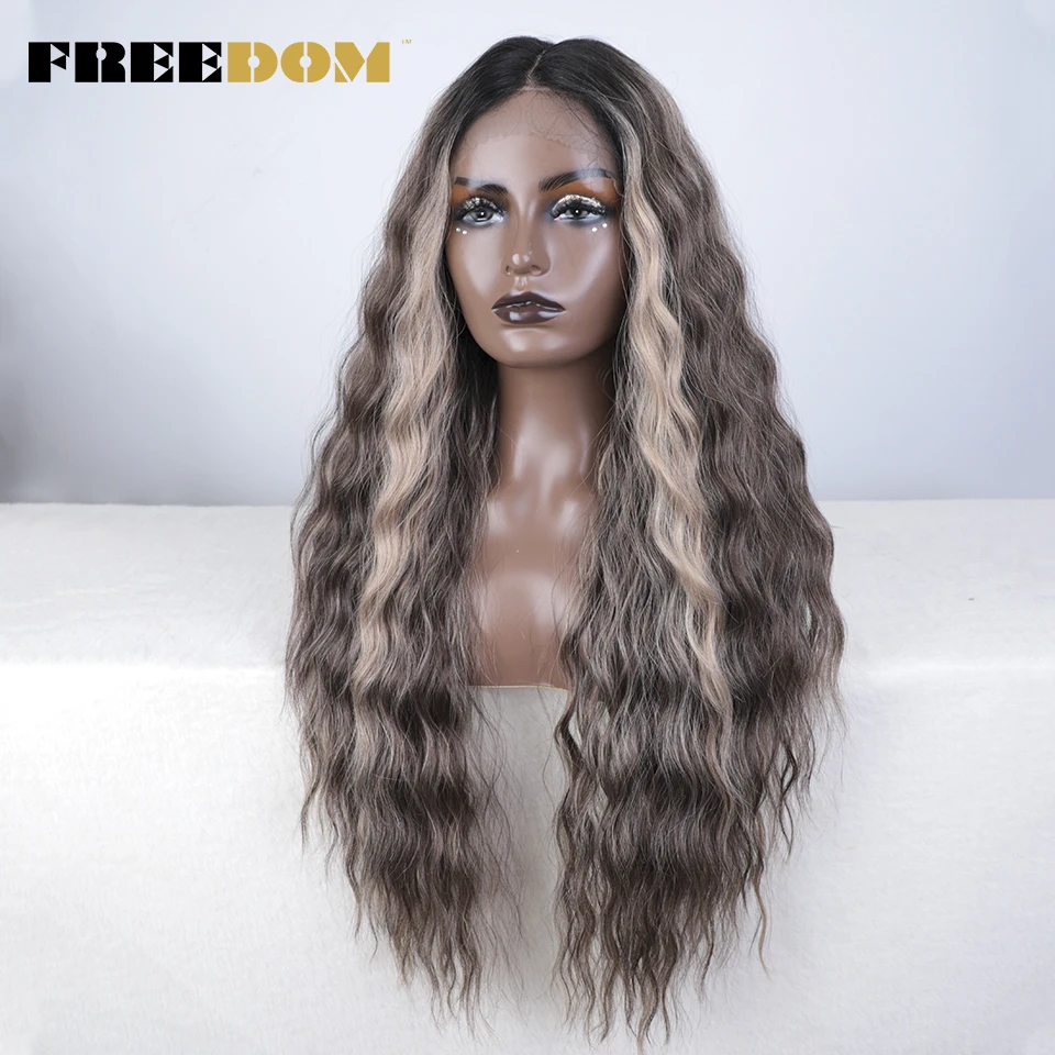 FREEDOM Synthetic Lace Front Wigs For Black Women Long Curly Wavy Ombre Highlight Ginger Lace Wigs Heat Resistant Cosplay Wigs