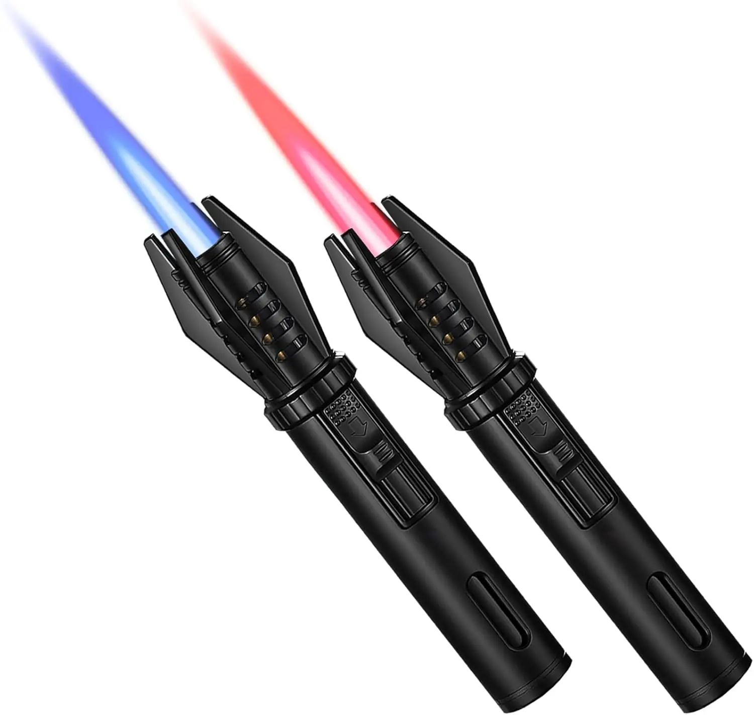 

2 Pack Mini Torch Lighter Red/Blue, Windproof Jet Flame with Visual Window for Camping BBQ Gift